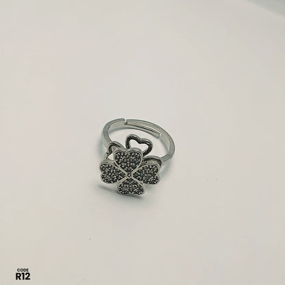 Elegant Silver-Tone Adjustable Flower Ring | R12