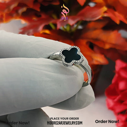 Elegant Silver Clover Ring and Bracelet Set | Adjustable & Timeless Design