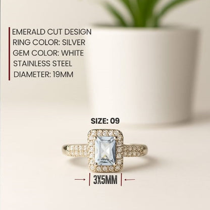 ✨ Dazzling Halo Ring 💎 with Emerald-Cut Center
