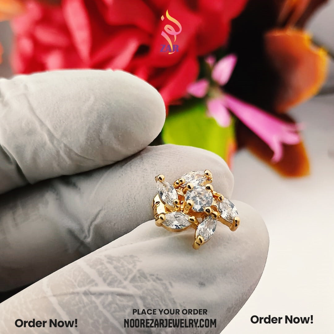 Gold-Plated Floral Pendant Set with Earrings – Elegant Zircon Design