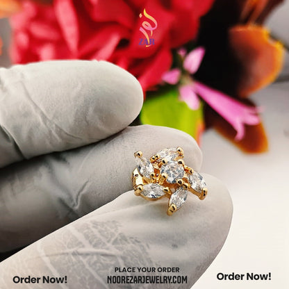 Gold-Plated Floral Pendant Set with Earrings – Elegant Zircon Design