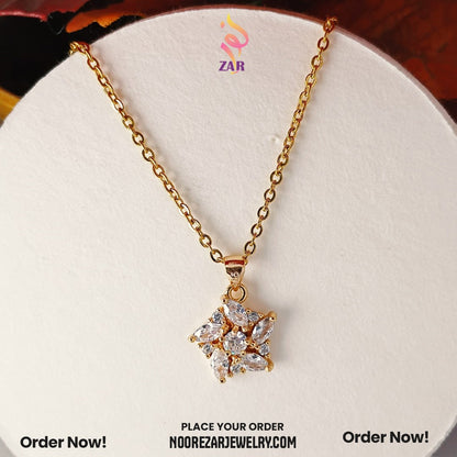 Gold-Plated Floral Pendant Set with Earrings – Elegant Zircon Design