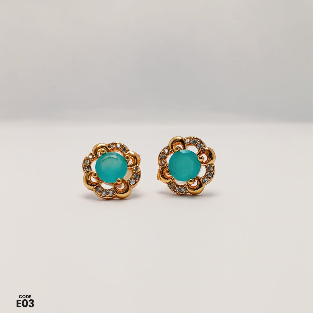 Elegant Gold-Toned Floral Stud Earrings | E03